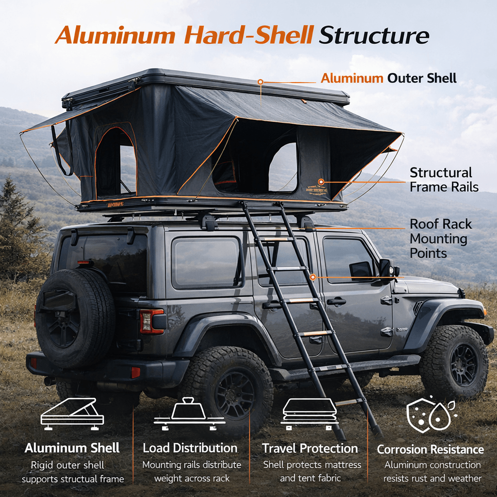 JOYINRUTE Rooftop Tent Hard Shell - Aluminum Hard-Shell Structure