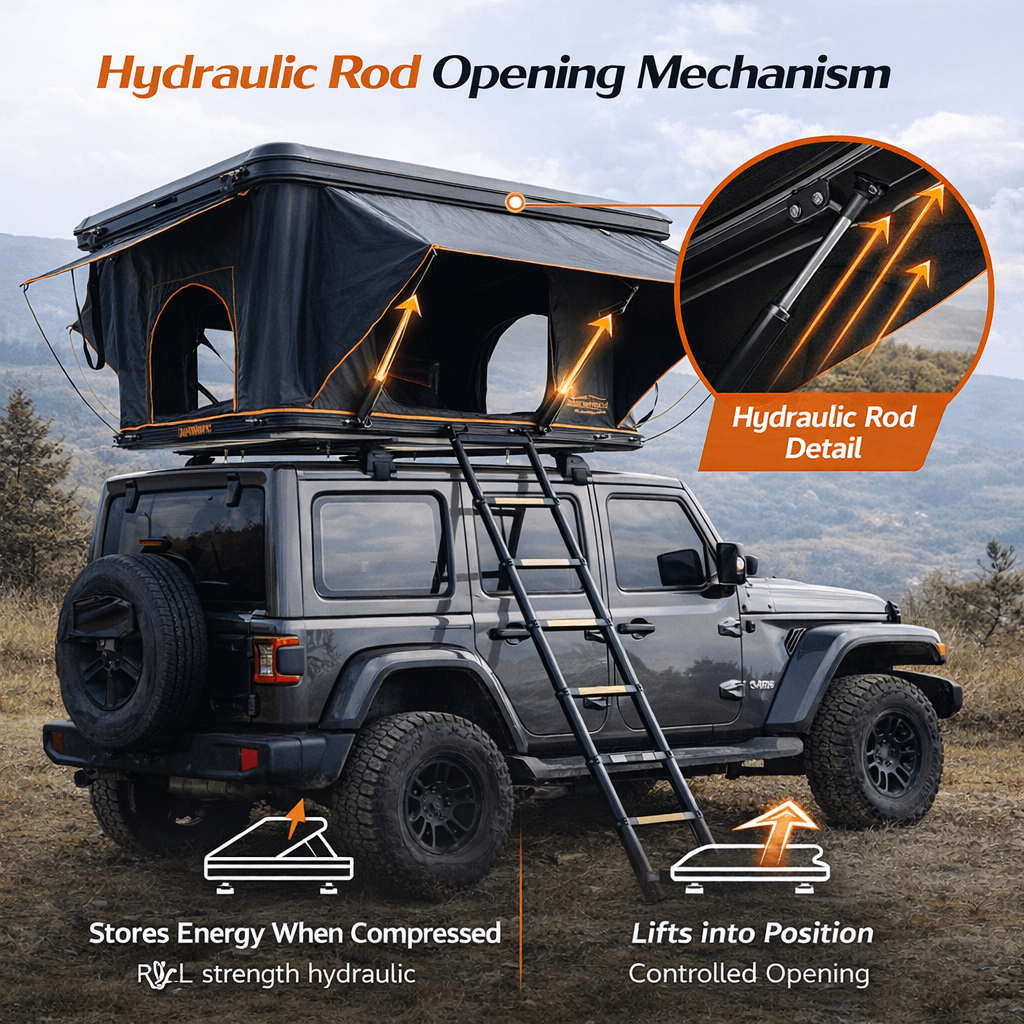 JOYINRUTE Rooftop Tent Hard Shell - Hydraulic Rod Opening Mechanism