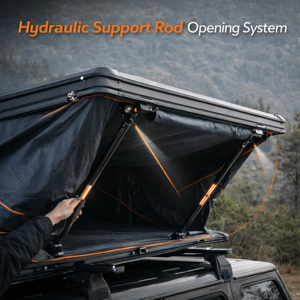 JOYINRUTE Rooftop Tent Hard Shell - Hydraulic Support Rod Opening System