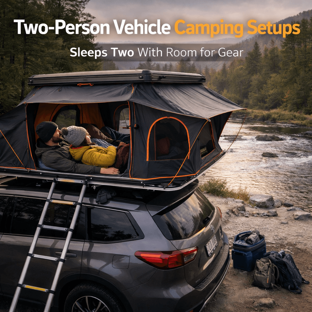 JOYINRUTE Rooftop Tent Hard Shell - Two-Person Vehicle Camping Setups