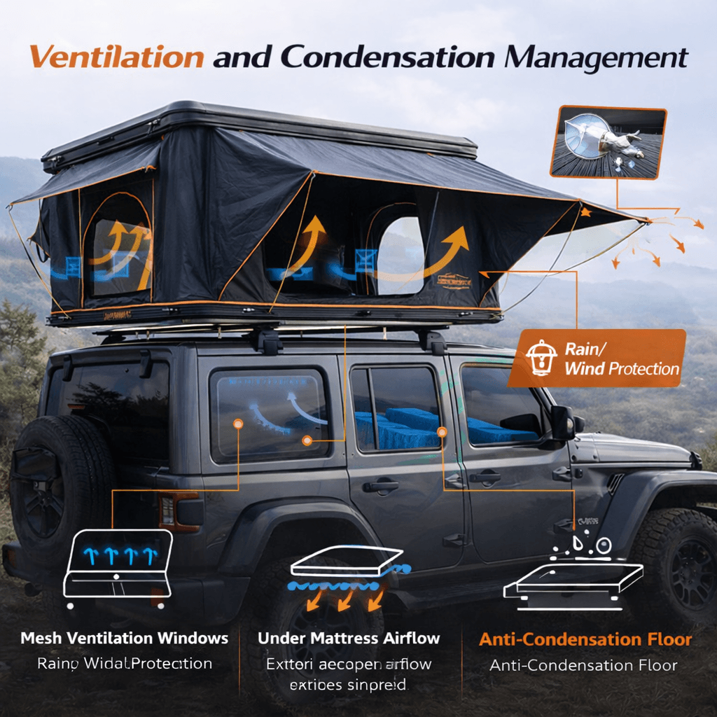 JOYINRUTE Rooftop Tent Hard Shell - Ventilation and Condensation Management